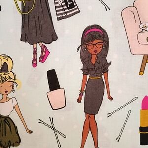 Chic Fashion Girls Print Fabric Panel - Pink, Black, Gray